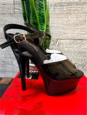 Pleaser Kiss-209 Platform Heels - Black Patent, Women's 5.5/6